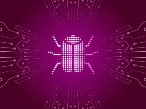 Pixel design hacker bug icon and circuit board Stock Illustration