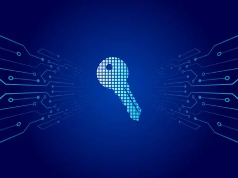 Pixel design key icon and circuit board. Stock Illustration