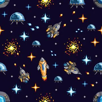 Pixel design of spacecrafts in war Stockillustratie