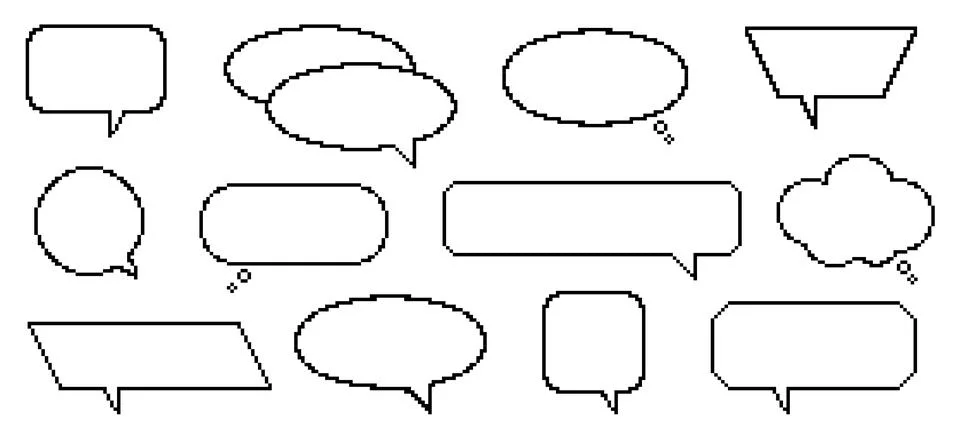 Pixel dialogue boxes. Retro video games elements, 8 bit graphic, speech balloons 스톡 일러스트