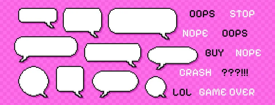 Pixel dialogue boxes, speech bubbles, empty message frames and retro game 스톡 일러스트