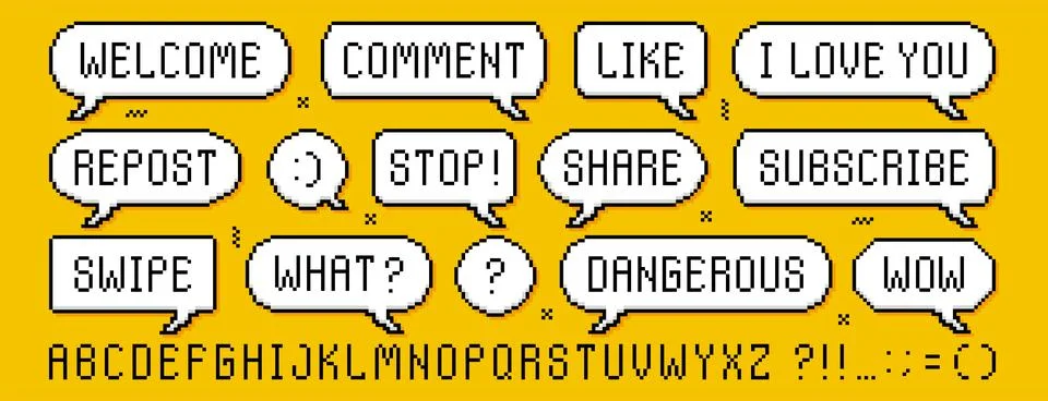 Pixel dialogue boxes, speech bubbles, empty message frames and retro game 스톡 일러스트