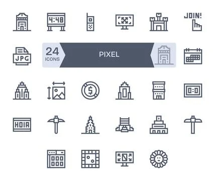 Pixel Digital Vector Pack containing 24 Grid Fitted Bold Line High Resoluti.. Stock Illustration