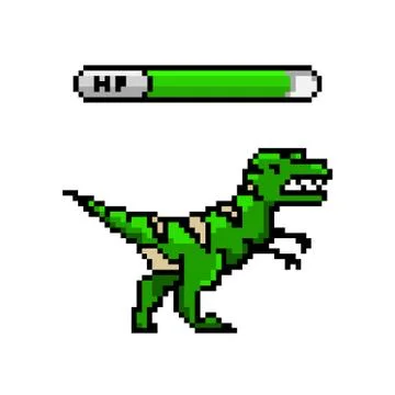 Pixel Dinosaur, art 8 bit objects. Retro game assets. Set of icons. Vintage Illustrazione stock