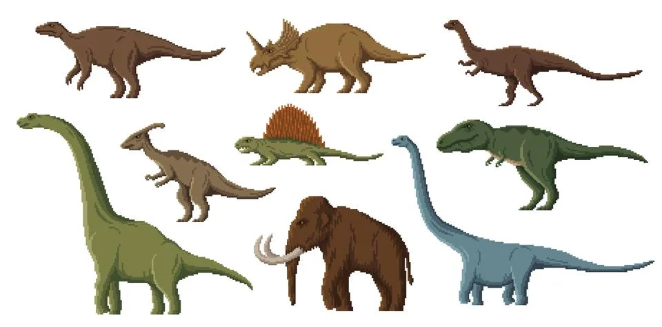 Pixel dinosaur character, 8 bit game animal assert Stock Illustration