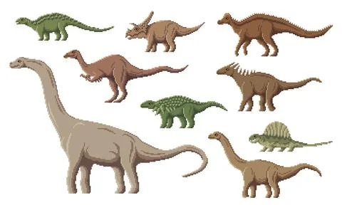 Pixel dinosaur characters, 8 bit game animals set Stock Illustration
