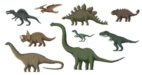 Pixel dinosaur characters, 8 bit game animal asset Stock Illustration