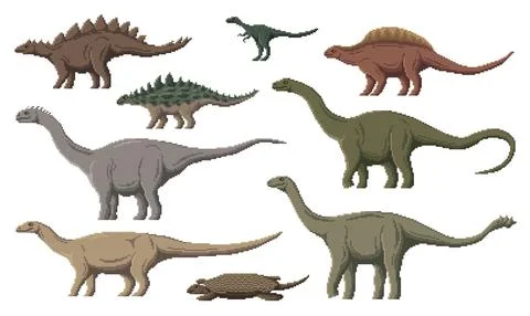 Pixel dinosaur characters, 8 bit game dino animals Stock Illustration