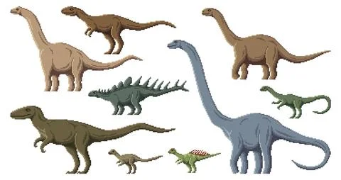 Pixel dinosaur characters, 8bit game dino animals Stock Illustration