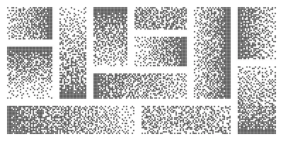 Pixel disintegration, decay effect. Various rectangular elements made of square Illustrazione stock