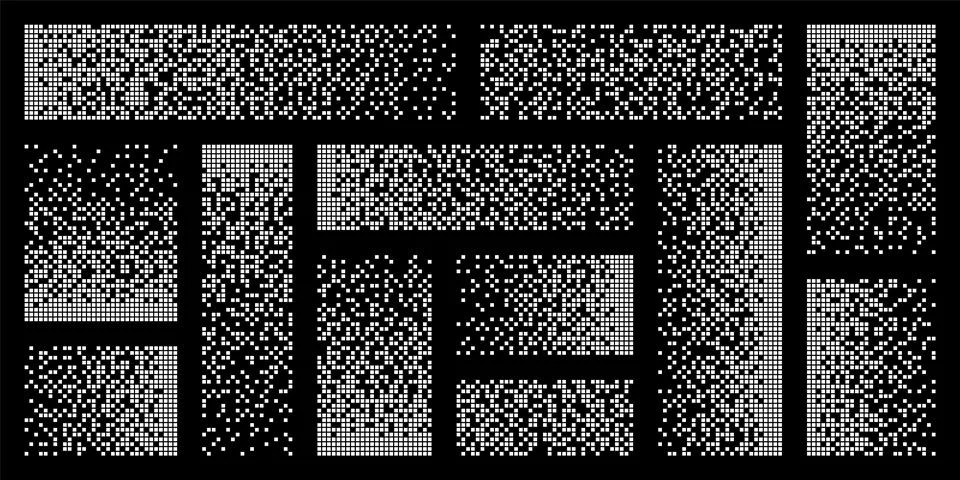 Pixel disintegration, decay effect. Various rectangular elements made of square Stock Illustration