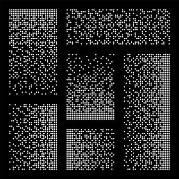 Pixel disintegration, decay effect. Various rectangular elements made of round Stock Illustration