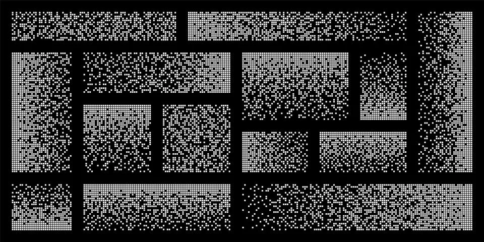 Pixel disintegration, decay effect. Various rectangular elements made of square Stock Illustration