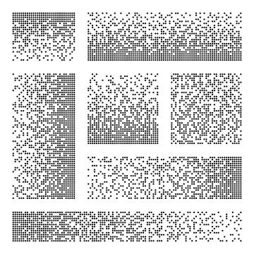 Pixel disintegration, decay effect. Various rectangular elements made of round Stock Illustration