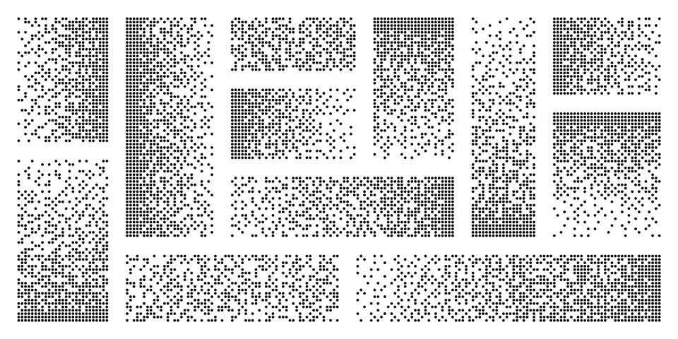 Pixel disintegration, decay effect. Various rectangular elements made of round Stock Illustration