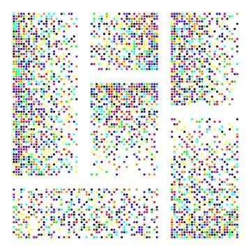 Pixel disintegration, decay effect. Various rectangular elements made of square Illustrazione stock