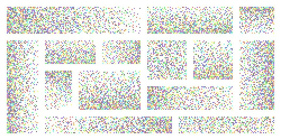 Pixel disintegration, decay effect. Various rectangular elements made of round Stock Illustration