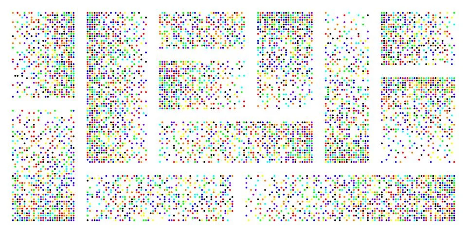 Pixel disintegration, decay effect. Various rectangular elements made of round Stock Illustration