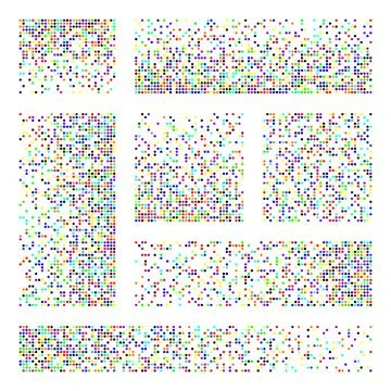 Pixel disintegration, decay effect. Various rectangular elements made of round Illustrazione stock