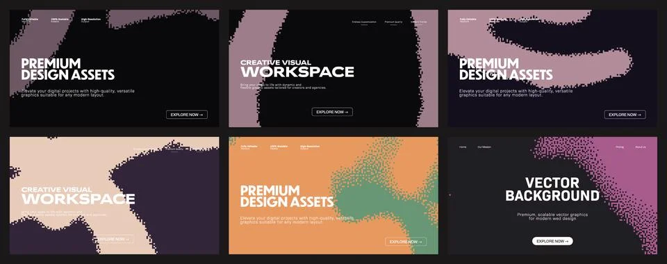 Pixel dither background set. This abstract digital background showcases var.. Illustrazione stock