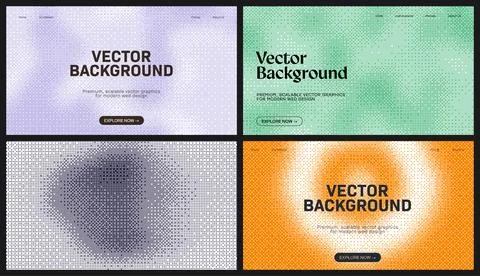 Pixel dithering pattern backgrounds. This digital halftone background set f.. Stock Illustration