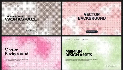 Pixel dithering pattern backgrounds. This digital halftone background set s.. Stock Illustration