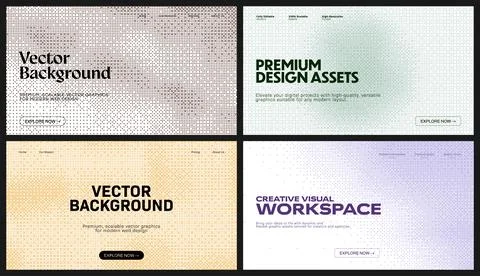 Pixel dithering patterns backgrounds. This digital halftone background set .. Stock Illustration