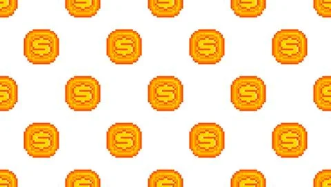 Pixel dollar coin seamless pattern. Gold coins money background. Vector 库存插图
