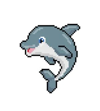 Pixel dolphin image for 8 bit game assets. Stock Illustration