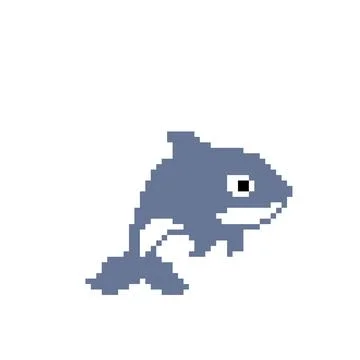 Pixel dolphin image. for game assets vector illustration. Stock Illustration