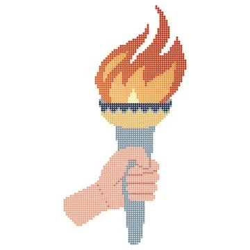 Pixel dot art Hand holding a torch. Sport symbol, flat vector illustration イラスト素材