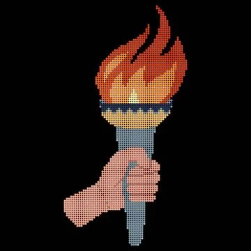 Pixel dot art Hand holding a torch. Sport symbol, flat vector illustration イラスト素材