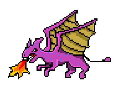 Pixel dragon, art 8 bit objects. Retro game assets. Set of icons. vintage Illustrazione stock