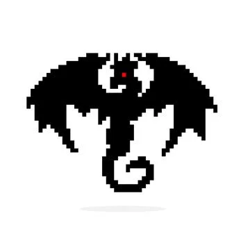 Pixel dragon silhouette image for 8 bit game assets. 库存插图