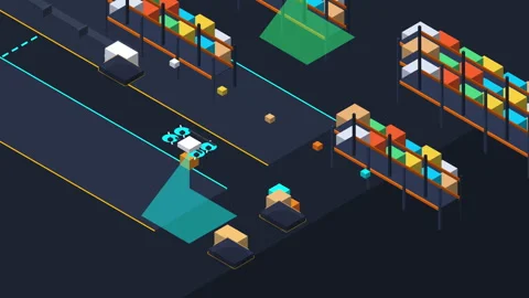 Pixel drone warehouse logistics animation Stock Footage 346545145