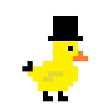 Pixel duck with hat image for 8 bit game assets. Stock Illustration