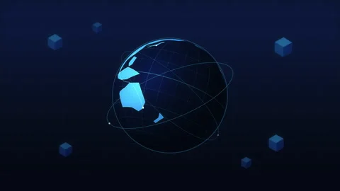 Pixel earth loop animation spinning globe digital network cyber blue Stock Footage 346552560
