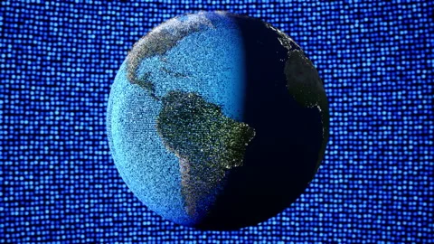 Pixel Earth Planet. 3D rendering. Video stock 161384466