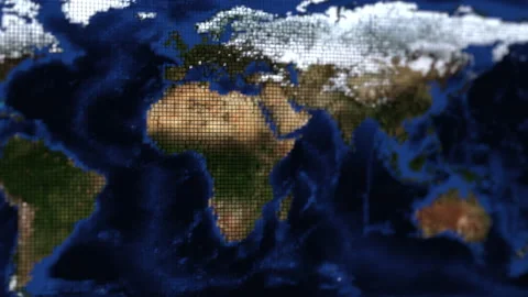 Pixel Earth Planet. 3D rendering. Pixelation of the world map. Stock Footage 211129942