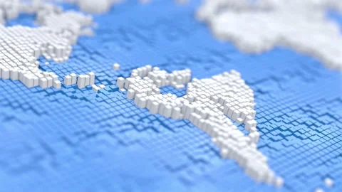 Pixel Earth Planet. 3D rendering. Pixelation of the world map. Stock Footage 218429314