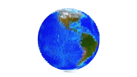 Pixel Earth Planet. 3D rendering. Pixelation of the world map. Stock Footage 219771385