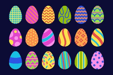 Pixel easter egg. Logo icon pixel art, cute sign game. Element bunny, chick.. Stock Illustration