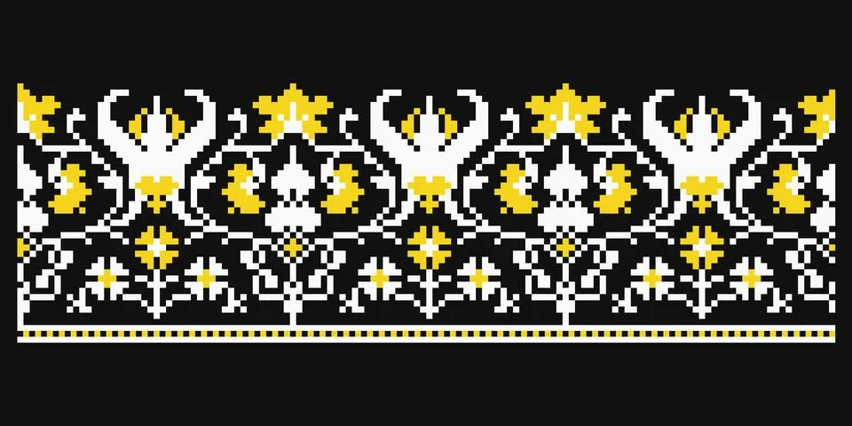 Pixel Elegant Ukrainian Repeated Pattern on Black Illustrazione stock