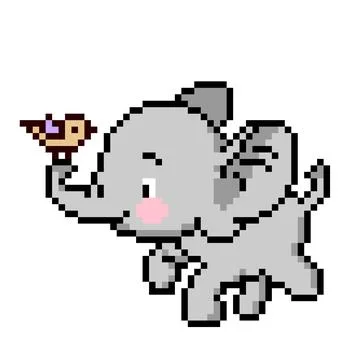 Pixel elephant image for game assets. Stock Illustration