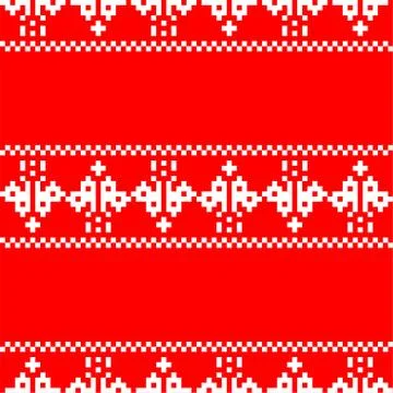 Pixel embroidery Christmas pattern seamless. New Year Vector Background Stock Illustration