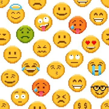 Pixel emoji seamless pattern, repeated background Stock Illustration
