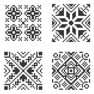 Pixel Ethnic Seamless Pattern Set. Vector 스톡 일러스트