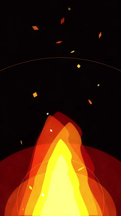 Pixel fire animation loop with glowing embers and dark night background Stock Footage 347061577
