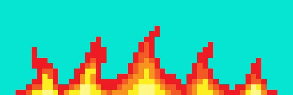Pixel fire. Art 8 bit fire objects. Game icons set. Comic boom flame effects Stock Illustration