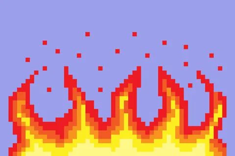 Pixel fire. Art 8 bit fire objects. Game icons set. Comic boom flame effects Stock Illustration